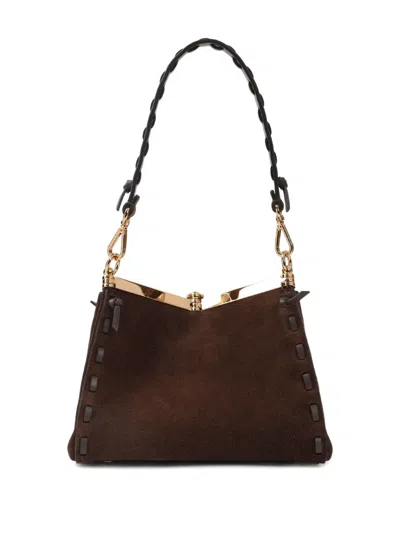 编织手柄绒面皮单肩包