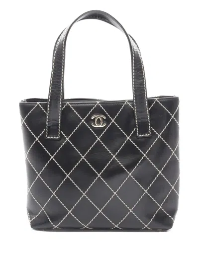 Pre-owned Chanel 2002-2003 Stitch Detail Handbag In Black