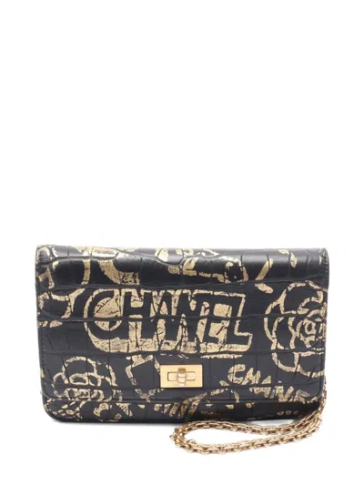 Pre-owned Chanel Mini 2019 Crocodile-embossed Chain Shoulder Bag In Black