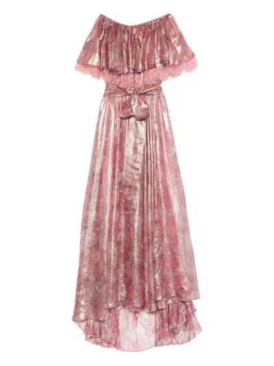 Miau By Clara Rotescu Lace-trim Floral-print Maxi Dress In Pink