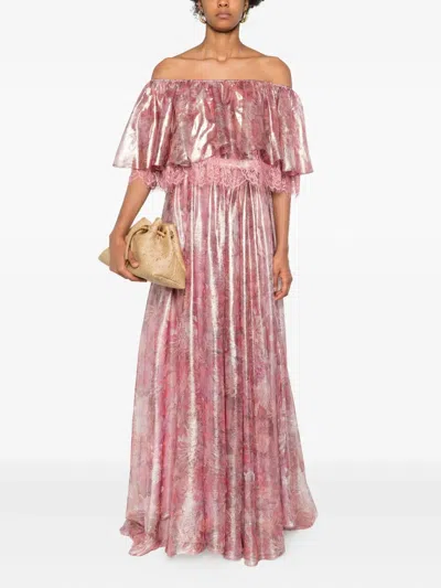 Miau By Clara Rotescu Lace-trim Floral-print Maxi Dress In Pink