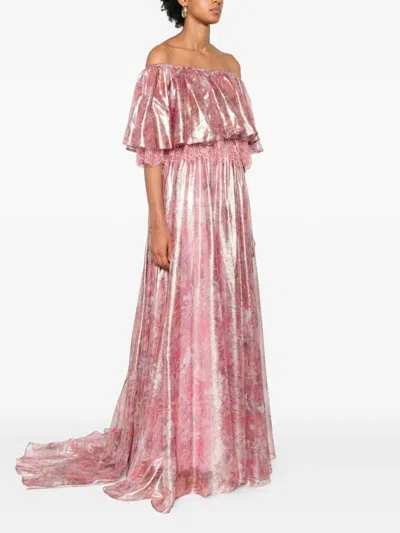 Miau By Clara Rotescu Lace-trim Floral-print Maxi Dress In Pink