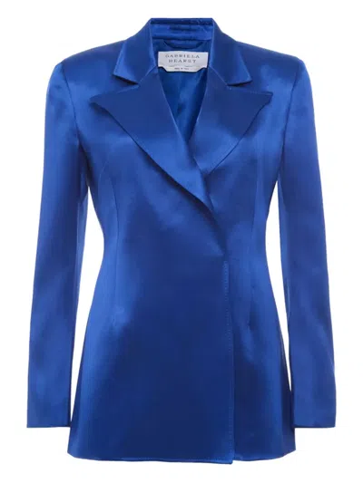 Gabriela Hearst Aleah Double-breasted Silk Blazer In Blue