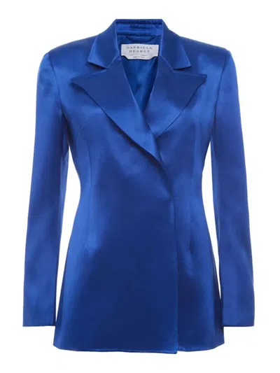 Gabriela Hearst Aleah Double-breasted Silk Blazer In Blue