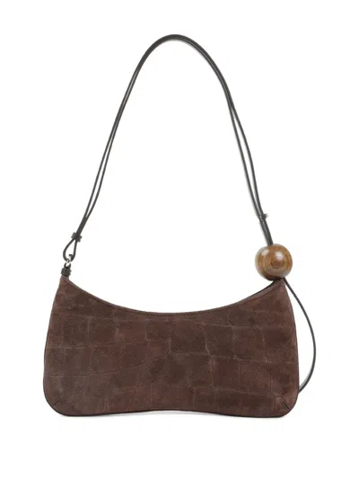 Jacquemus Crocodile-effect Suede Handbag With Adjustable Leather Strap In Brown