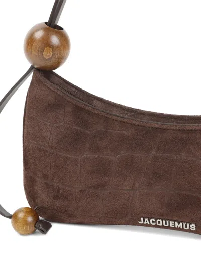 Jacquemus Crocodile-effect Suede Handbag With Adjustable Leather Strap In Brown