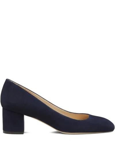 Stuart Weitzman Block-heel Suede Sandals In Blue