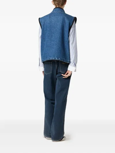 Miu Miu Logo-embroidered Denim Gilet In Blue