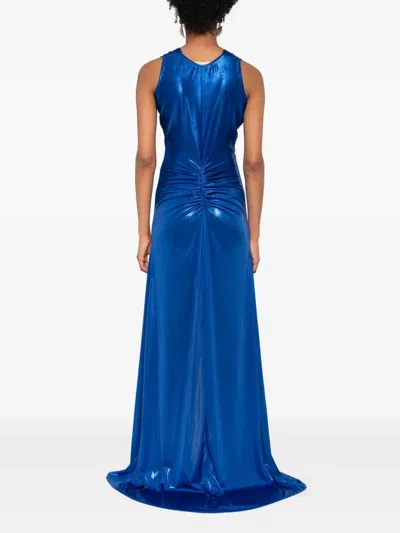 Miau By Clara Rotescu Twist-front Metallic Maxi Dress In Blue