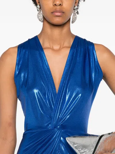 Miau By Clara Rotescu Twist-front Metallic Maxi Dress In Blue