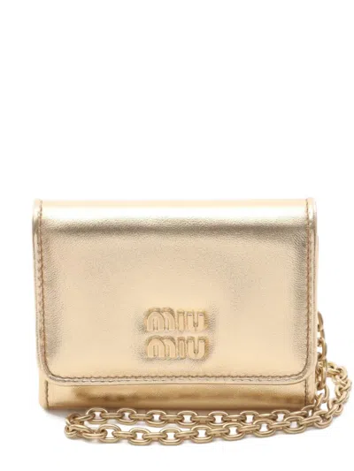 Pre-owned Miu Miu 2010s Leather Chain Card Case In Neutral