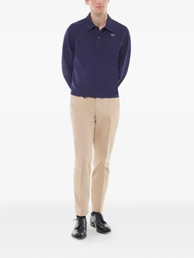 Fursac Long-sleeve Logo Polo Shirt In Blue