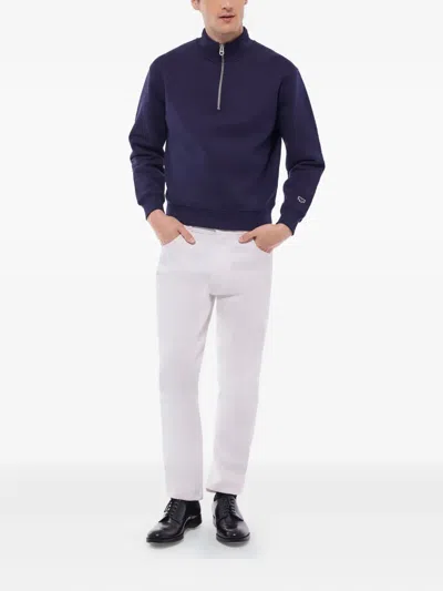 Fursac Half-zip Embroidered Sweatshirt In Blue