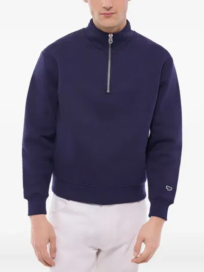 Fursac Half-zip Embroidered Sweatshirt In Blue