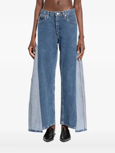 E.l.v Denim Panelled Frayed Jeans In Blue