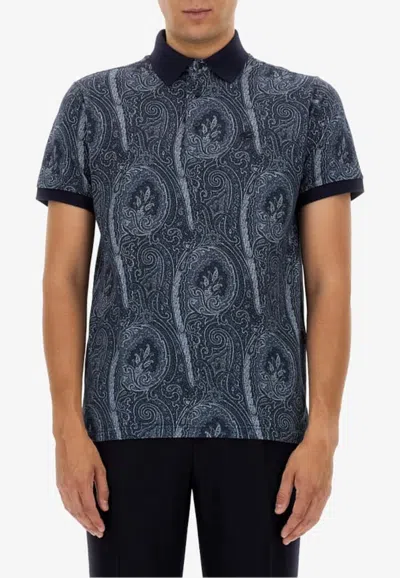 Etro Printed Cotton Polo In Gray