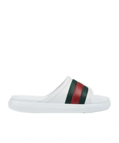 Gucci Web Stripe Slides In White