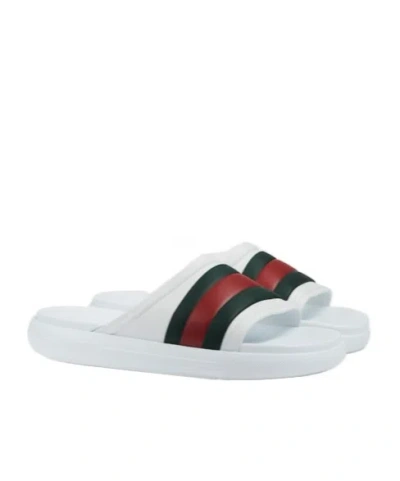 Gucci Web Stripe Slides In White