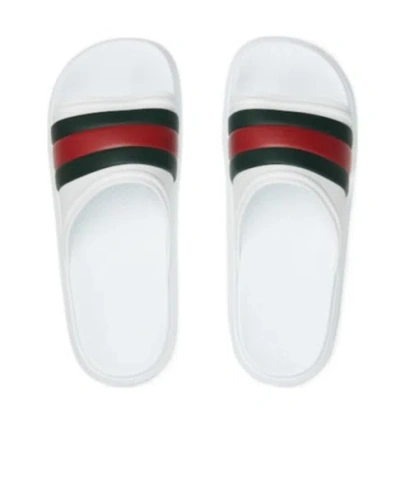 Gucci Web Stripe Slides In White