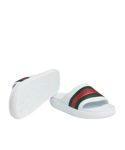 Gucci Web Stripe Slides In White