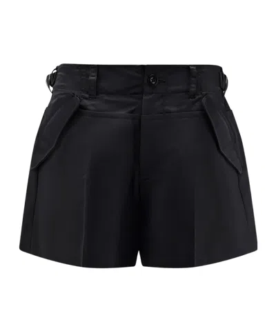 Sacai Front Pleats Wool Blend Shorts In Black
