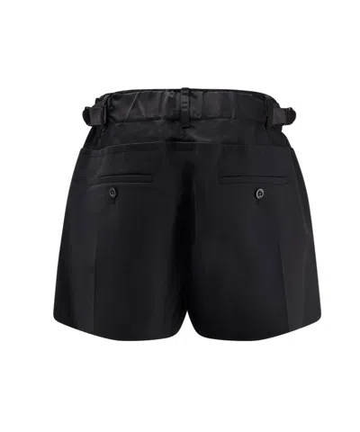 Sacai Front Pleats Wool Blend Shorts In Black