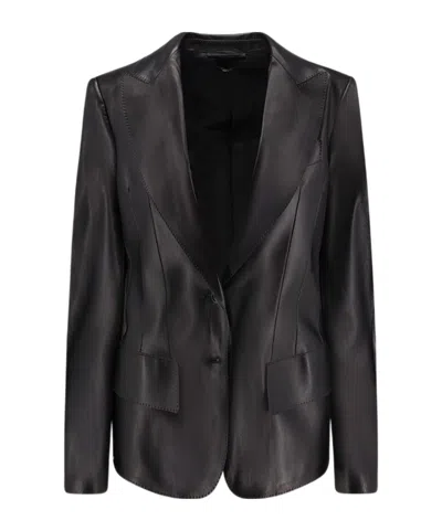 Tom Ford Wool Jacket With Notched Lapels And Front Pockets In Black