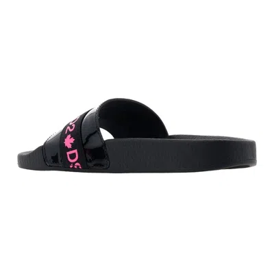 Dsquared2 Logo Strap Slippers In Black
