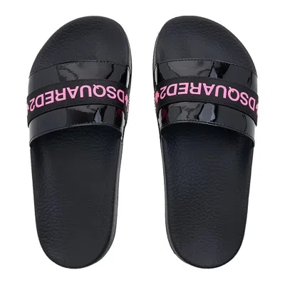 Dsquared2 Logo Strap Slippers In Black