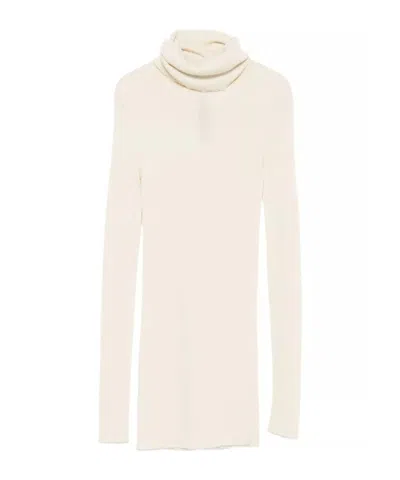 Rick Owens Ribbed Wool Turtleneck Sweater With Seam Detail In Neutral