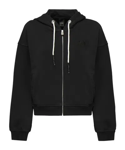 Pinko Embroidered Logo Zip-up Hoodie In Black