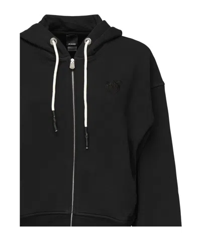 Pinko Embroidered Logo Zip-up Hoodie In Black