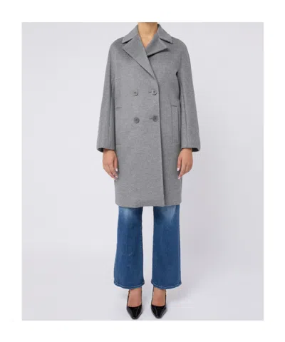 Max Mara 'agenda' Double-breasted Virgin Wool Coat In Gray