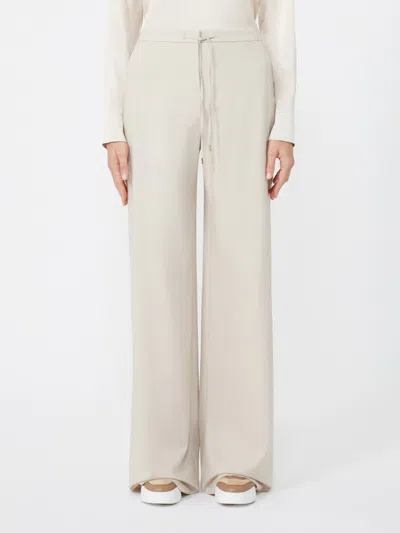 Max Mara Wool Twill Drawstring Trousers In White