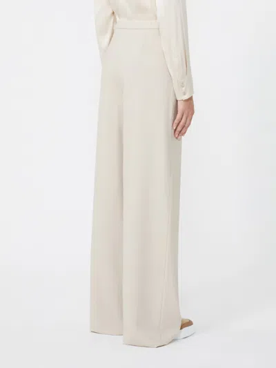 Max Mara Wool Twill Drawstring Trousers In White