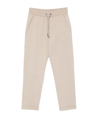 Brunello Cucinelli Cotton Joggers With Elastic Waistband And Side Pockets In Neutral