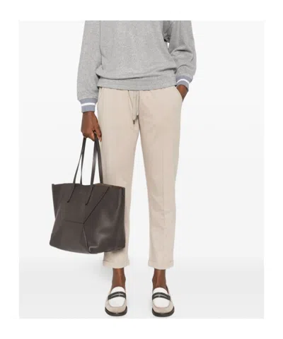 Brunello Cucinelli Cotton Joggers With Elastic Waistband And Side Pockets In Neutral