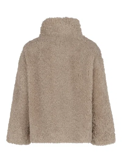 Herno Teddy Bear Texture Coat With High Collar In Brown