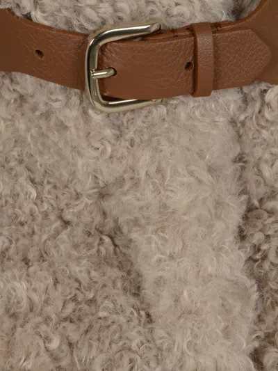 Herno Teddy Bear Texture Coat With High Collar In Brown