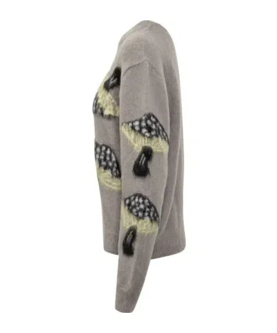Msgm Soft Knit Sweater With Whimsical Mushroom Motif In Gray