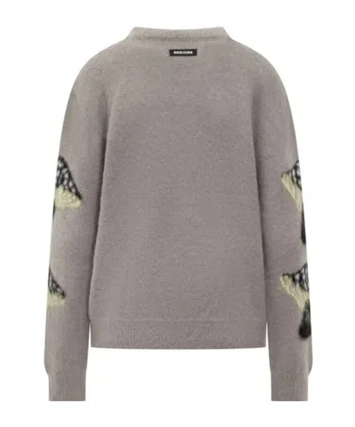 Msgm Soft Knit Sweater With Whimsical Mushroom Motif In Gray