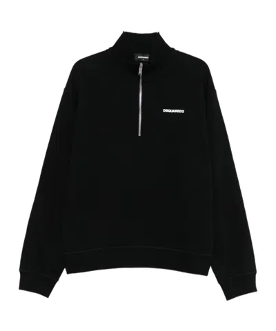 Dsquared2 Men Black High Neck Sweatshirt With Lettering Logo On The Front In Cotton Man In Black