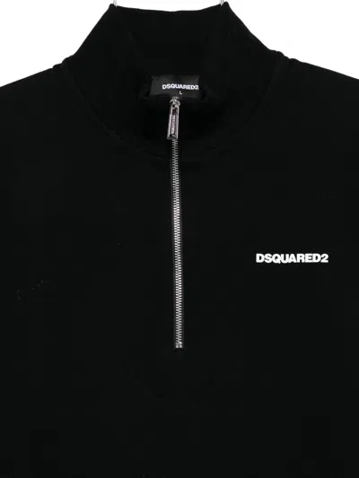 Dsquared2 Men Black High Neck Sweatshirt With Lettering Logo On The Front In Cotton Man In Black