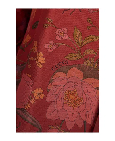 Gucci Bordeaux Shirt With Collar With Bow And All-over Flora Print In Silk Woman In Burgundy