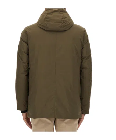 Woolrich Hooded Button-fastening Padded Jacket In Green