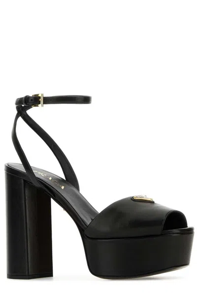 Prada Black Nappa Leather Sandals In Black