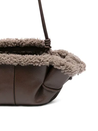 Hereu Mini Leather Handbag Shearling Trim In Brown