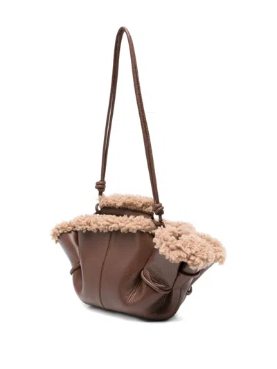 Hereu Arta Mini Curly Shearling Trims Bags In Brown
