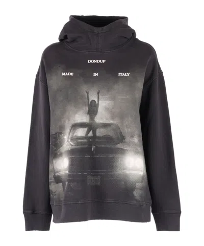 Dondup Relaxed Fit Graphic Print Hoodie In Black