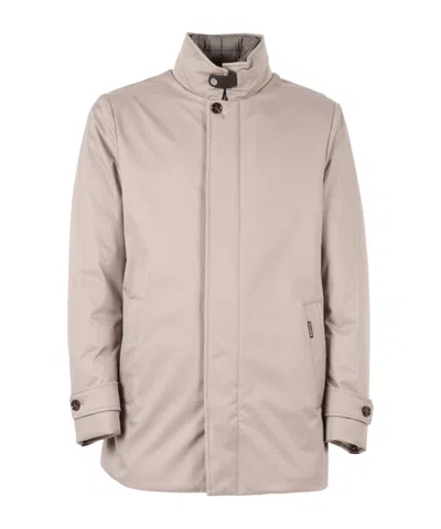 Moorer High-collar Casual Jacket With Smooth Finish In Neutral